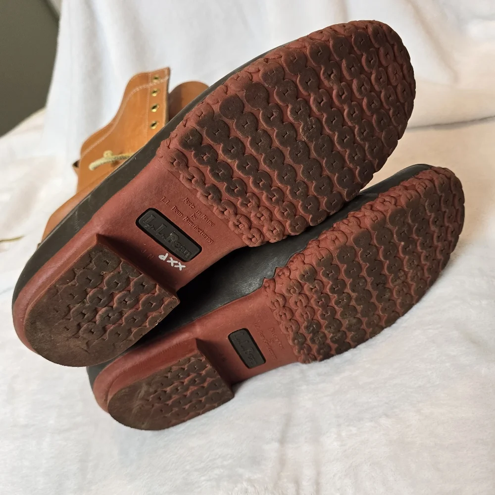 LL Bean Maine Hunting Shoe Tan Leather Brown Rubber Boots Bean-Boots Size 12